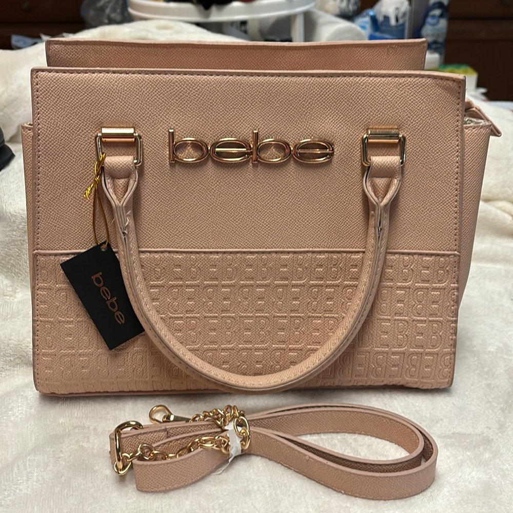 BeBe Zuri Almond Vegan Leather Satchel/Crossbody Handbag